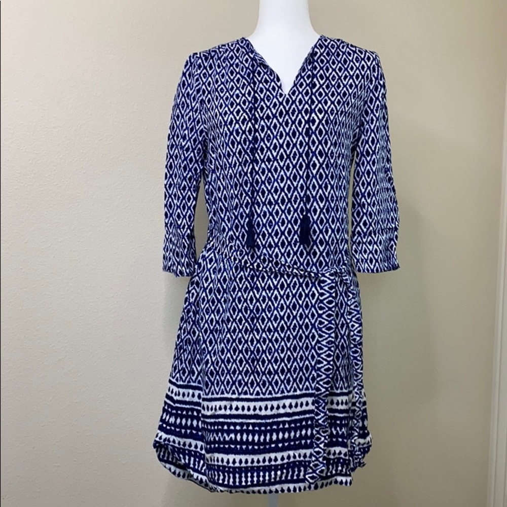 Beachlunchlounge blue & white print tie dress